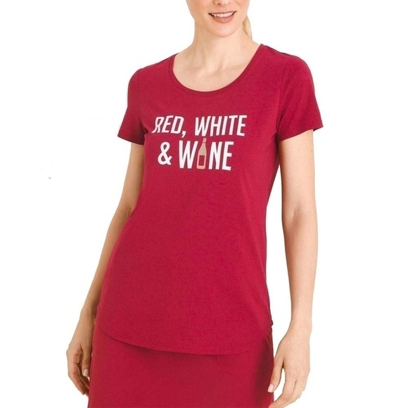🌸 WINE, eh? Chico's Zenergy Red, White and Wine Shirt top tee shirt Cherry Red - Picture 7 of 9